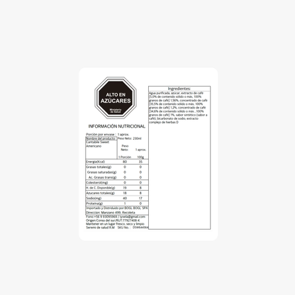 Cantabile Café Americano Dulce Coreano – 230ml × 50 Unidades